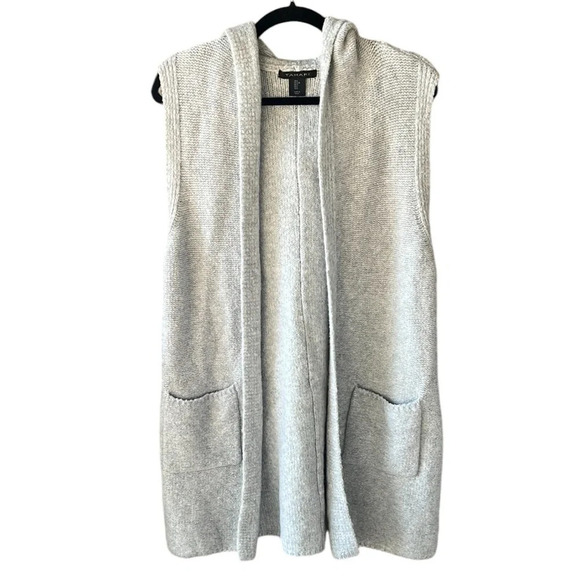Tahari Women’s Sz L Heather Gray Wool Blend Long Line Open Front Sweater Vest - Picture 1 of 8